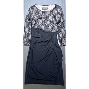 Black Label By Evan Picone Dress Lace Top Size 2 MIDI